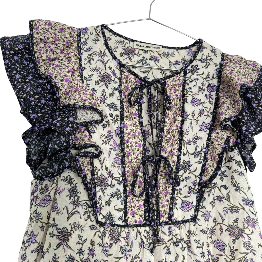 Ulla Johnson Cora Top‎ Cream Purple Floral Print Ruffle - Picture 5 of 9